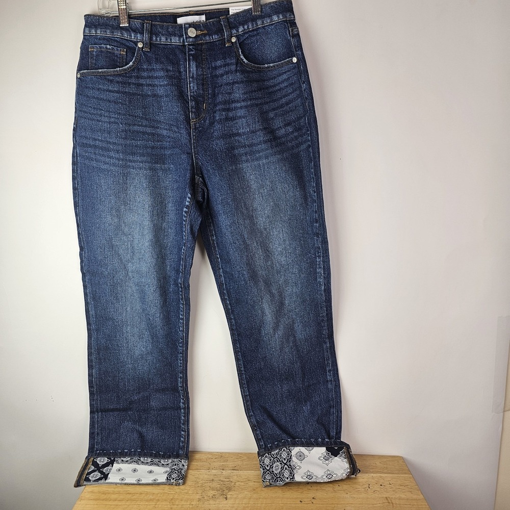 Made Love Loft NWT Womens 28 The Straight Crop High Rise Blue Jeans Bandana Cuff